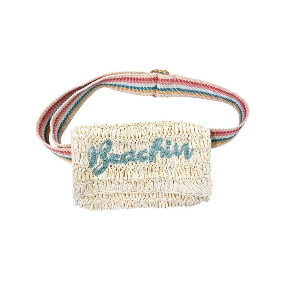 O’Neill Straw Raffia Belt Bag Beachin Embroidered Boho Coastal Fanny Pack